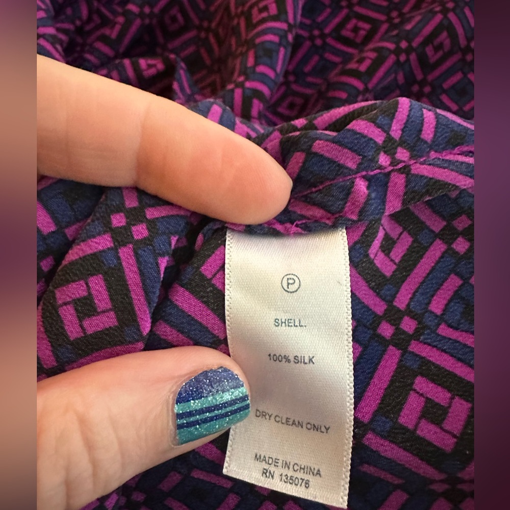 C WONDER  Brilliant Fuschia Blue Purple 100% Silk Blouse M - Picture 7 of 7